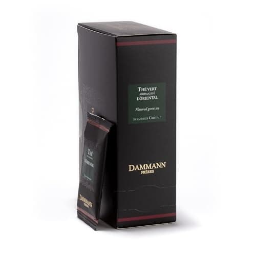 Dammann Freres Sachets, L'Ôriental Tea Bags, Premium Gourmet French Green Tea, Blend Passion Fruit, Peach, Strawberry Flavors, Individually Wrapped, 24 Count (Single Pack)