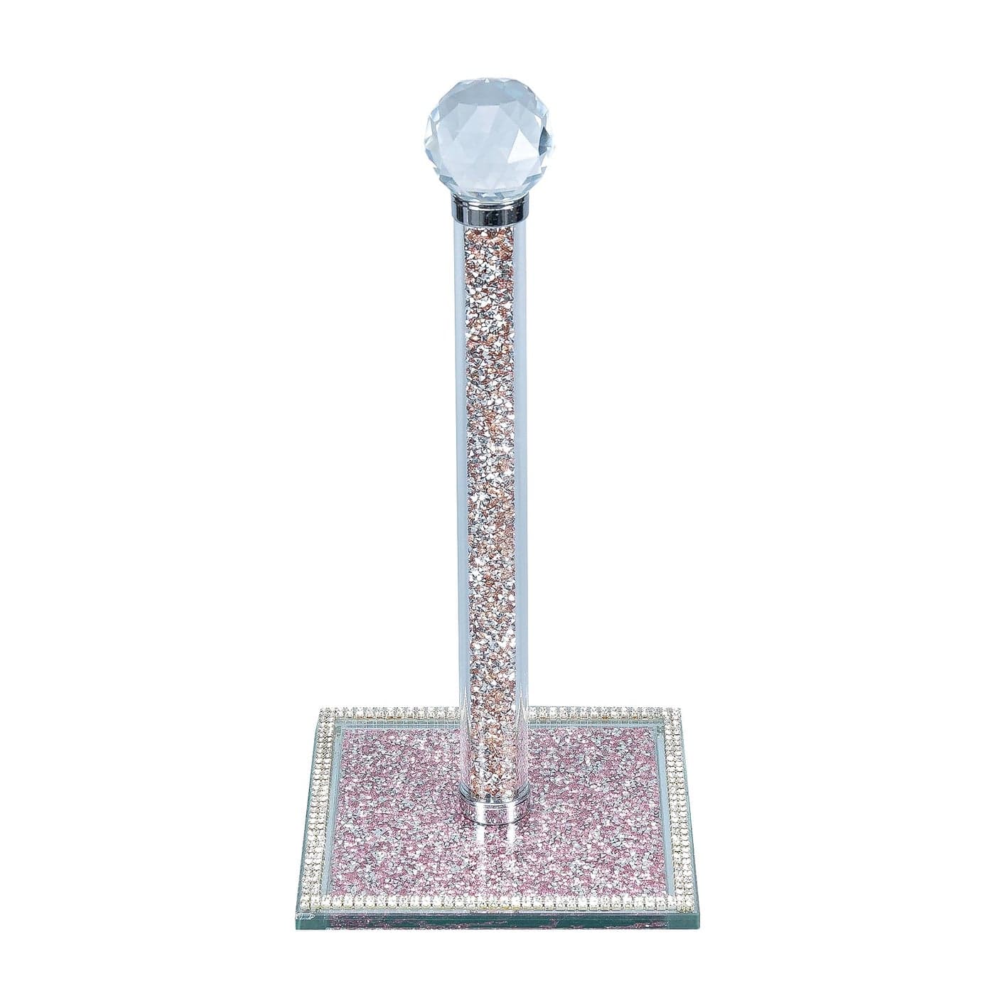 Hochance Pink Crystal Standing Paper Towel Roll Holder Countertop Weighted RackGlam Cute Bling Rhinestone Jeweled Diamonds Modern Decoration Christmas Housewarming Gifts for Kitchen Home Bar