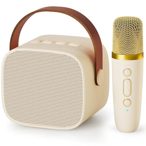 IROO Karaoke Machine for Kids, Portable Bluetooth Speaker with Wireless Microphone, Music Player Toys for Gifts for Boys Girls 4, 5, 6, 7, 8, 9, 10 +Year Old Birthday Christmas Party Home (Beige)
