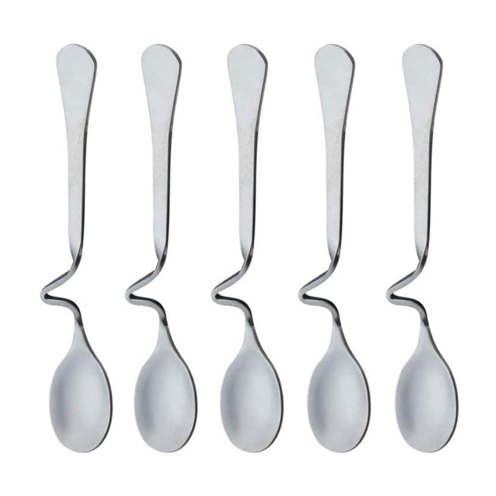 Beetoo 5 Pack Stainless Steel Hanging Coffee Spoon Creative Bending Handle S Shape Stirring Honey Teaspoons for Tea Coffee Dessert Jam Honey