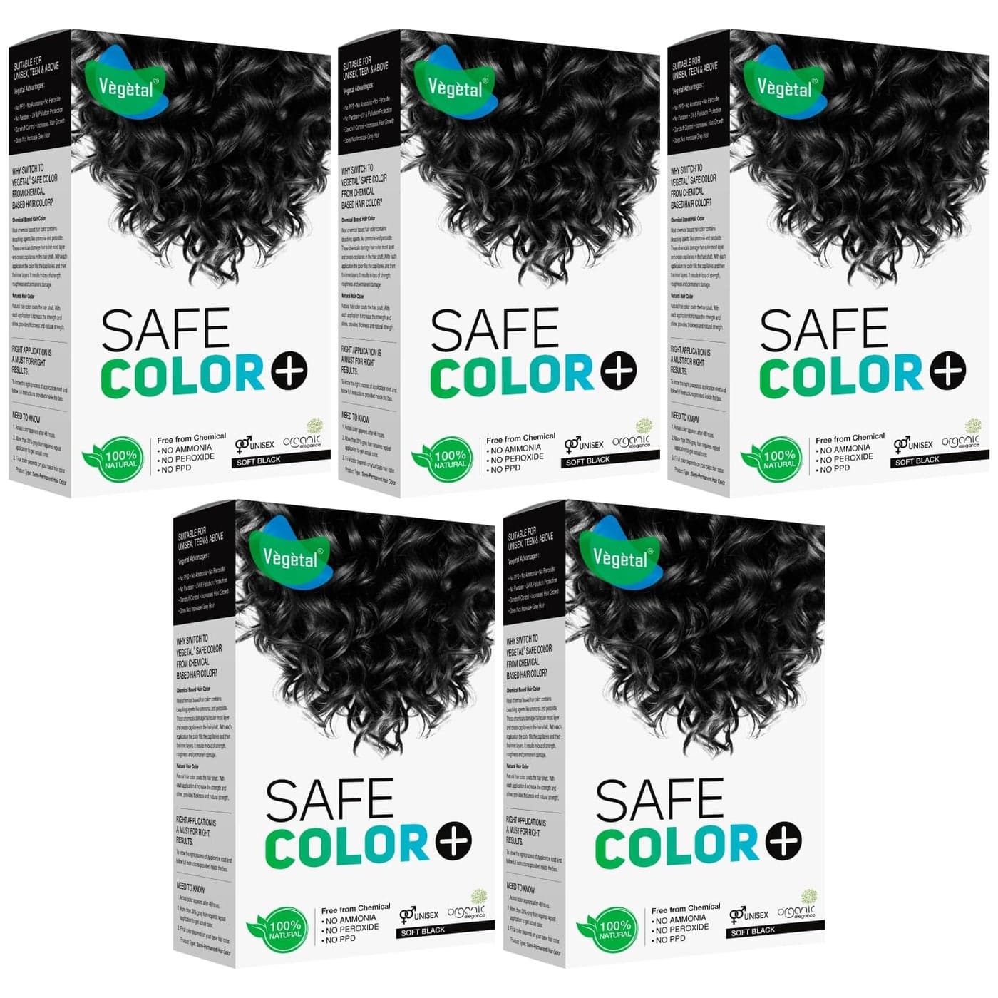 Vegetal Safe Hair Color Soft Black 50gm Pack of 5 Certified Organic Chemical and Allergy Free Bio Natural Hair Color with No Ammonia Formula for Men Women