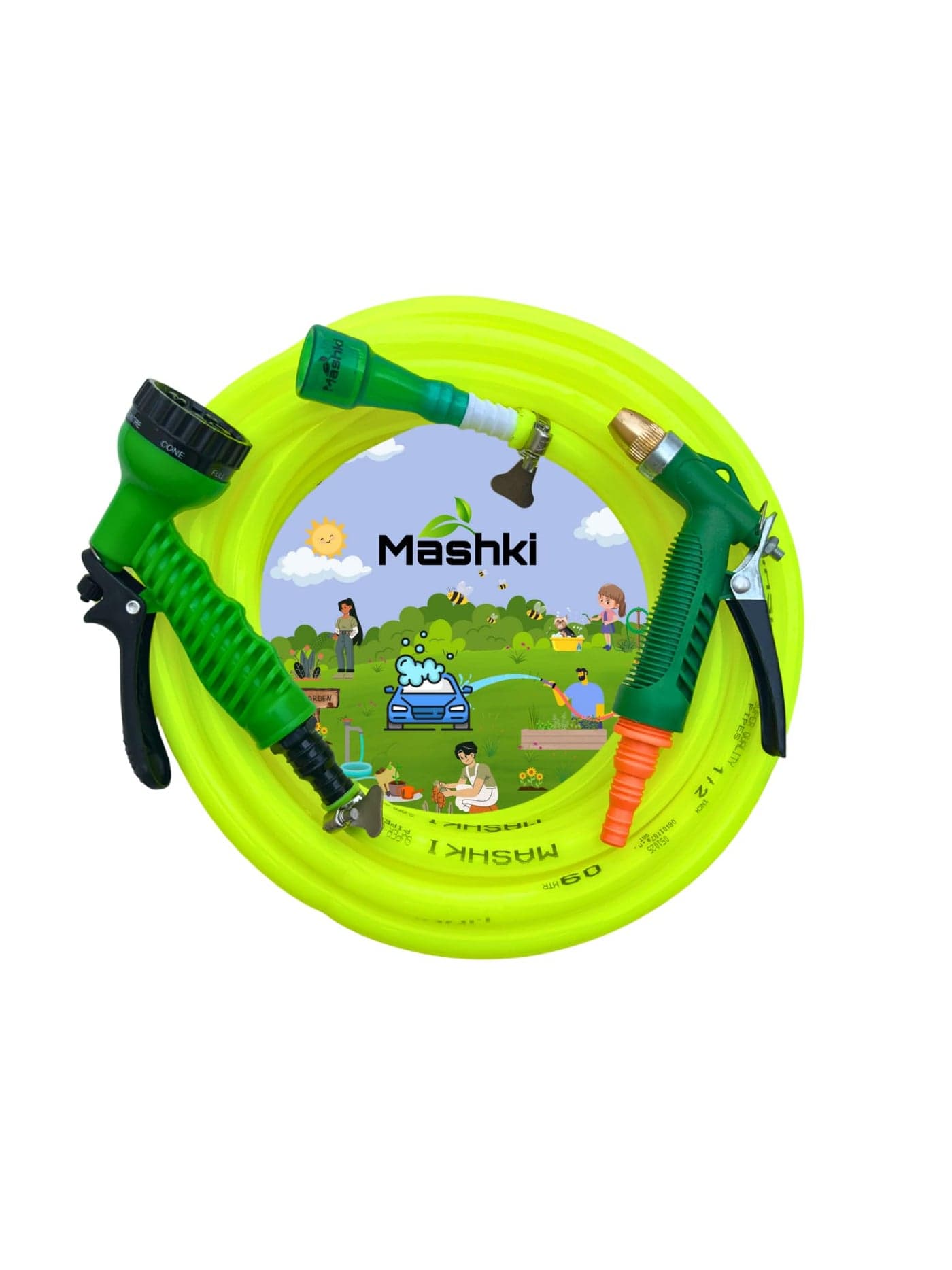 Mashki 1/2 Inch (12.5 mm) Water Hose Pipe with Water Sprayer, Tap Connector Etc for Gardening, Car Washing, Home Use Etc (10 Meter)