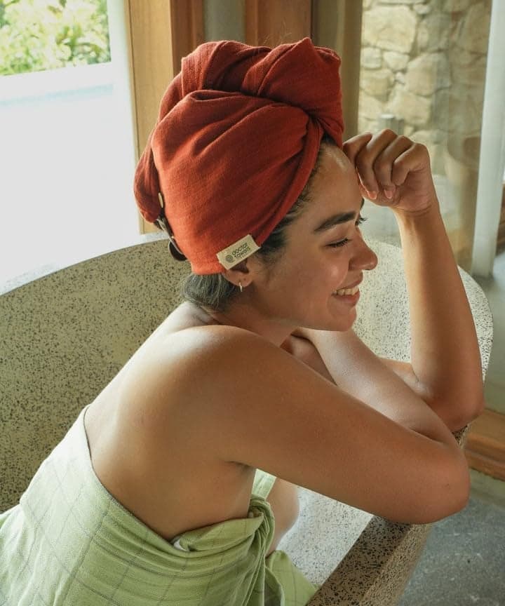 Doctor Towels, Banana Double Cloth Hair Towel, Hair Wrap for Women, Towel for Long & Short Hair, Anti-Frizz Shower Hair Towels with Button, Quick-Drying Hair Cap, Pack of 1 - Terracotta