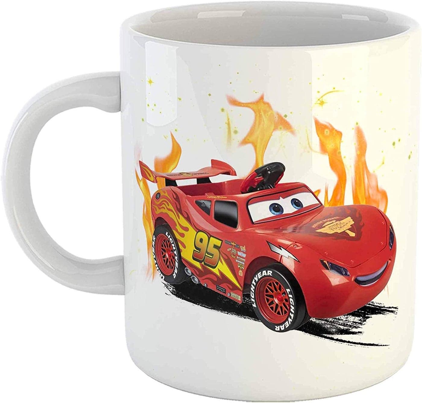 MM9E Car Cartoon Printed Coffee Mug Funny Milk Mug White Ceramic Mug Gift for Kids Brother
