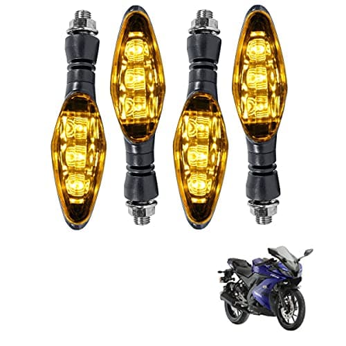 Asryd Universal Motorcycle Bright LED Amber Turn Signal Light Indicator Brake Lamps For Yamaha YZF R15 V3 (4.Pcs Amber Color Indicator)