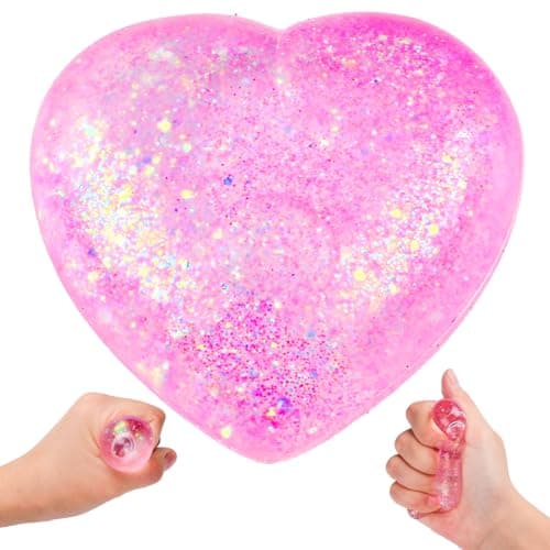 Heart Stress Balls Pink Squishy Toys for Adults Kids Slow Rise Sugar Ball Sensory Fidget Toys Love Shape Squishy Squeeze Toys Malt Stretch Ball Heart Shape Stress Toys for Hand Exercise