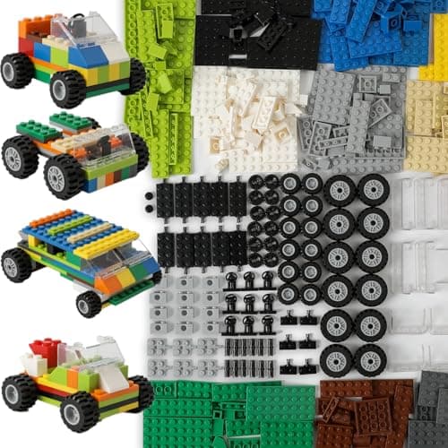 HUIZDQ 450pcs Wheels and Axles Set Including Wheels Windshield Traffic Light Vehicle Truck Parts Classic Pieces Accessories Compatible with Classic Brick Toys