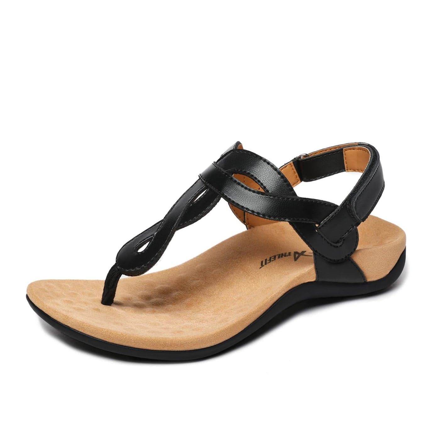 Athlefit Womens Black Orthopedic Arch Support Sandals Casual Summer Walking Adjustable Thong Sandals for Women Size 5.5