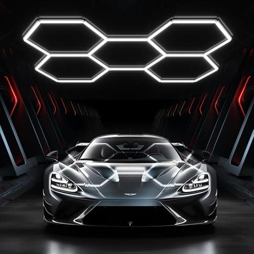 JTT Hexagon Garage Lights 200W 20000LM 5 Grids 25Pack LED Garage Hexagon Lights 6500K Super Bright Car Detailing Ceiling LED Shop Light for Warehouse Workshop Gym Basement Car Care Wash Room