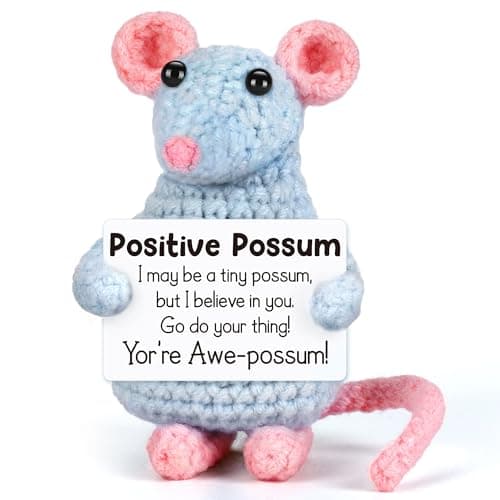 Positive Crochet Possum Opossum Gifts for Her Women Valentines Cute Easter Basket Stuffers, Inspirational Awe-possum Gift for Teacher, Coworker, Sister, Friend, Birthday Graduation Christmas Ideas