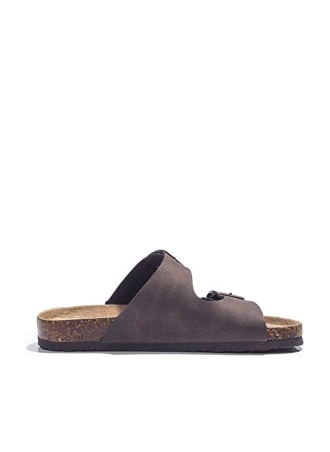 FITORY Boys Slide Sandals, Cork Slipper with Adjustable Straps for Little Kid Brown Size 13