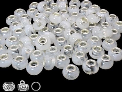 White European Craft Beads for Jewelry Making Large Hole Resin Beads for DIY Charm Bracelets 140pcs 14mm Rondelle Slide Charms PT412