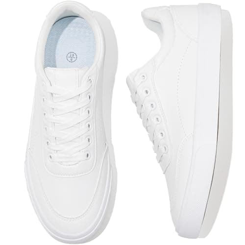 Rominz Men's White Tennis Shoes PU Leather Fashion Sneakers Low Top Casual Walking Shoes for Men(White,US12)