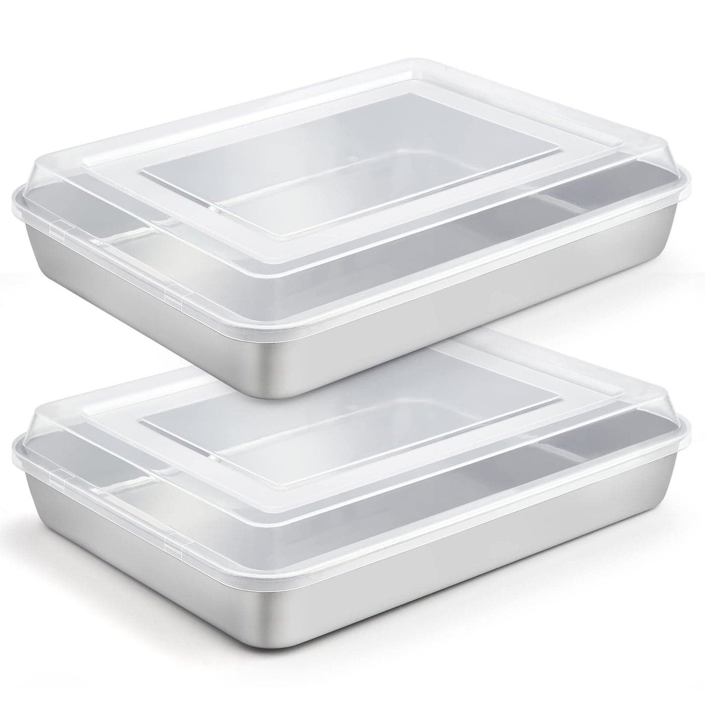 TeamFar Lasagna Pan 123 x 975 x 2 Stainless Steel Rectangular Cake Brownie Baking Pan with Lid NonToxic Heavy Duty Brush Surface Deep Side Dishwasher Safe2 Pans2 Lids