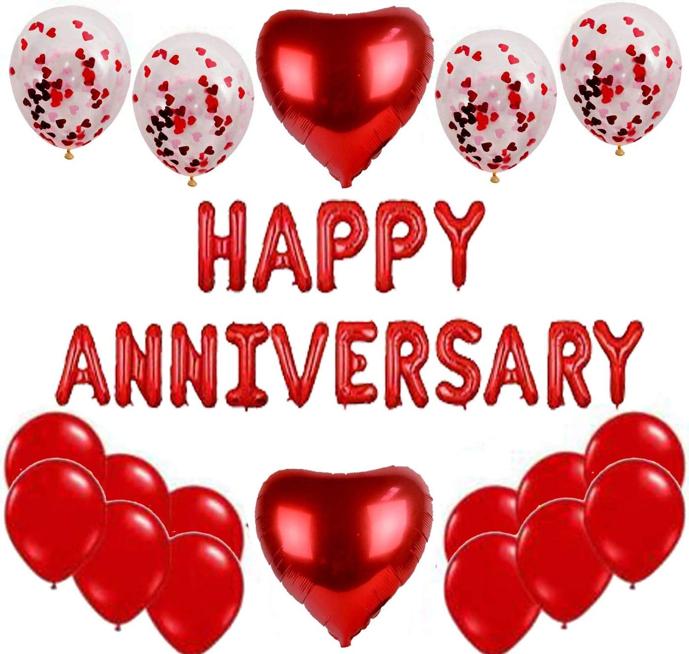 SOI Happy Anniversary Decoration Items (34Pcs) | Happy Anniversary Balloons | Red Balloons For Decoration | Wedding Anniversary Decoration Items