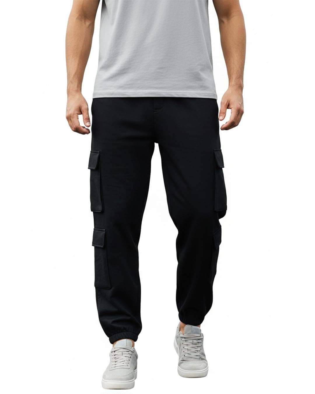 Bewakoof Men's Solid Super Loose Fit Cotton Blend Cargo Joggers_ 617399 Black M