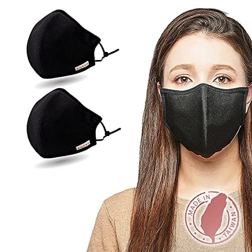 Shero 4-Layer Reusable Copper Infused Face Mask With Nose Wire, Washable, Breathable and Adjustable, 2-pack (Black, M/L)