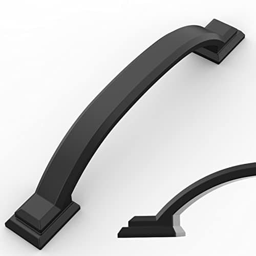 Amerdeco 10 Pack Matte Black Cabinet Pulls 4 Inch(102mm) Hole Centers, Handles for Kitchen Cabinet Hardware, Arch Cabinet Handles for Bathroom Dresser Drawer Handles ZH0016…