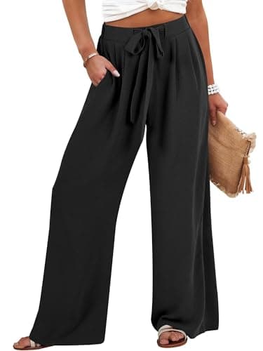 Caracilia Women Wide Leg Palazzo Pants Summer High Waist Flowy Casual Trousers Loose Lounge Beach Travel Vacation Clothes Black Small