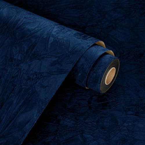 WESTICK Self Adhesive Blue Velvet Fabric Wallpaper 158 x 394 Soft Velvet Flocking Drawer Liner for Jewelry Box Peel and Stick Felt Contact Paper for DIY Art Crafts Shelf Liner Cabinets Walls