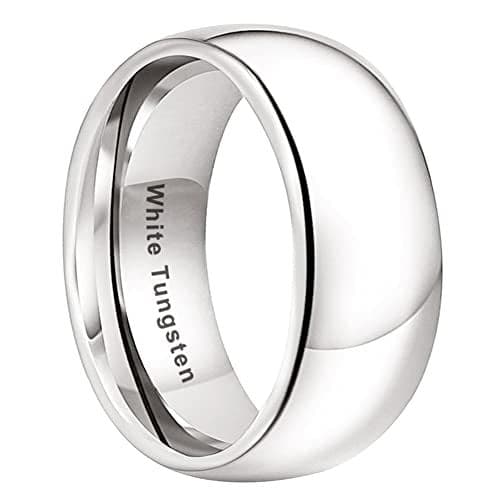 TUTISS 10mm White Tungsten Rings for Men Women Engagement Wedding Bands Domed Polished Comfort Fit Size 9