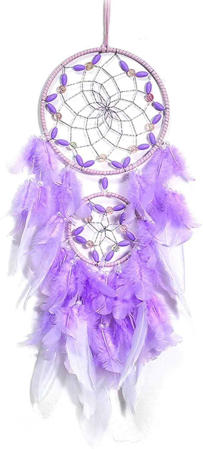 Purple Dream Catcher Large Dreamcatcher Handmade Feather Mobile Wall Decor Hanging for Girl Women Bedroom Dorm Room Decorations Home Ornament Birthday Festival Craft Gift Dual Ring
