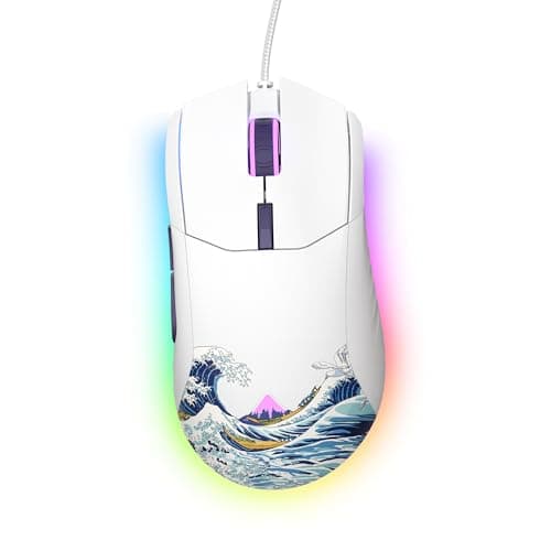 Womier Wired Gaming Mouse, White RGB Anime Mouse w/Ergonomic Computer 12000DPI/6 Programmable Buttons Programmable Buttons for Laptop PC Mac Windows-G705 V2 Kanagawa
