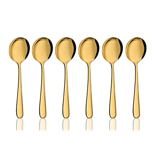 Shri & Sam Stainless Steel Monika Gold PVD Coating Desert Soup Spoon,6 Pieces
