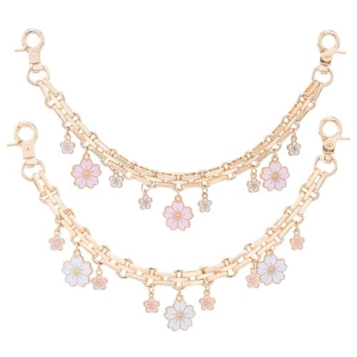 Cherry Flower Chain Bag Charms - 2Pcs 10'' Pink Floral Metal Replacement Straps for Handle Purse Crossbody Shoulder Bag, Cute Flower Accessories for Women