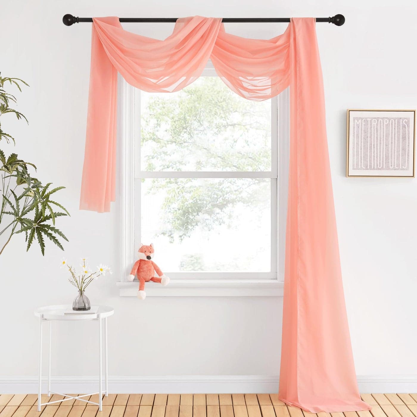 NICETOWN Sheer Scarf Curtain for Bedroom Soft Voile Textured Window Topper Curtain Valance for PrincessDaughter Room Decor W60 x L216 1 Pack Coral