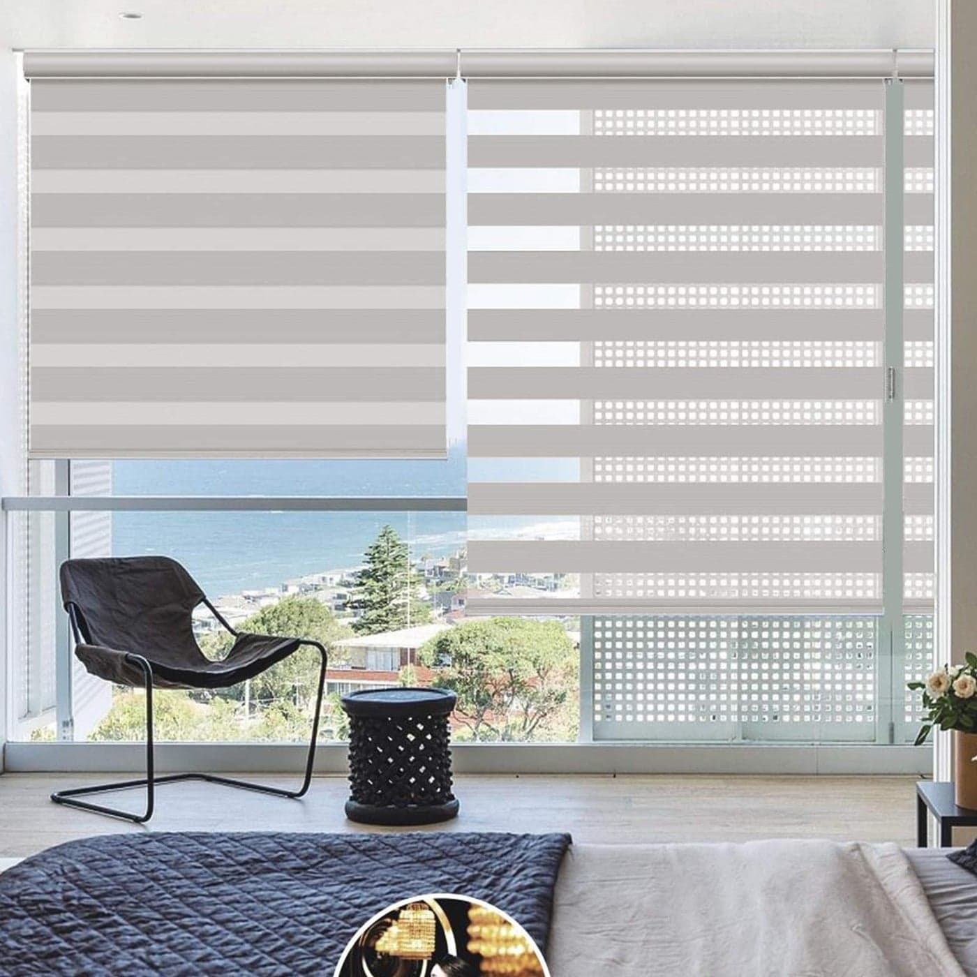 Changshade Cordless Zebra Shades for Windows Pull Down Roller Window Blinds Dual Layer Light Filtering Privacy for Day and NightFreeStop Door Shades for Home Easy to Install30 W72 HBeige