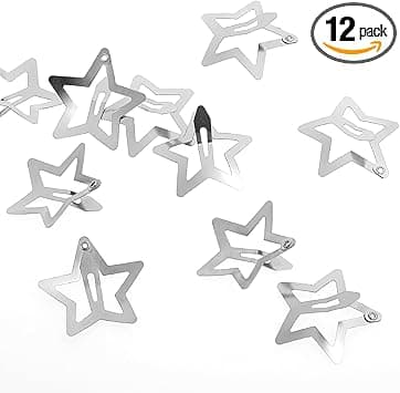 12 Pcs Star Hair Clips NonSlip Metal Snap Barrettes 2000s Y2K Accessories Shapes Pentagram Fashion Sparkling Hairpin Set Cool Personalized Style for Women and Girls Silver
