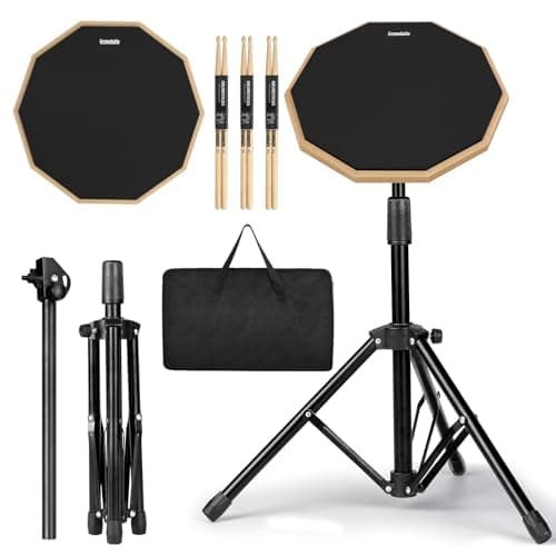 Drum Practice Pad Snare Drum Stand Set 12 In With Double Sided Silent Drum Pad, Drum sticks,Carrying Bag Adjustable Stand (Black)
