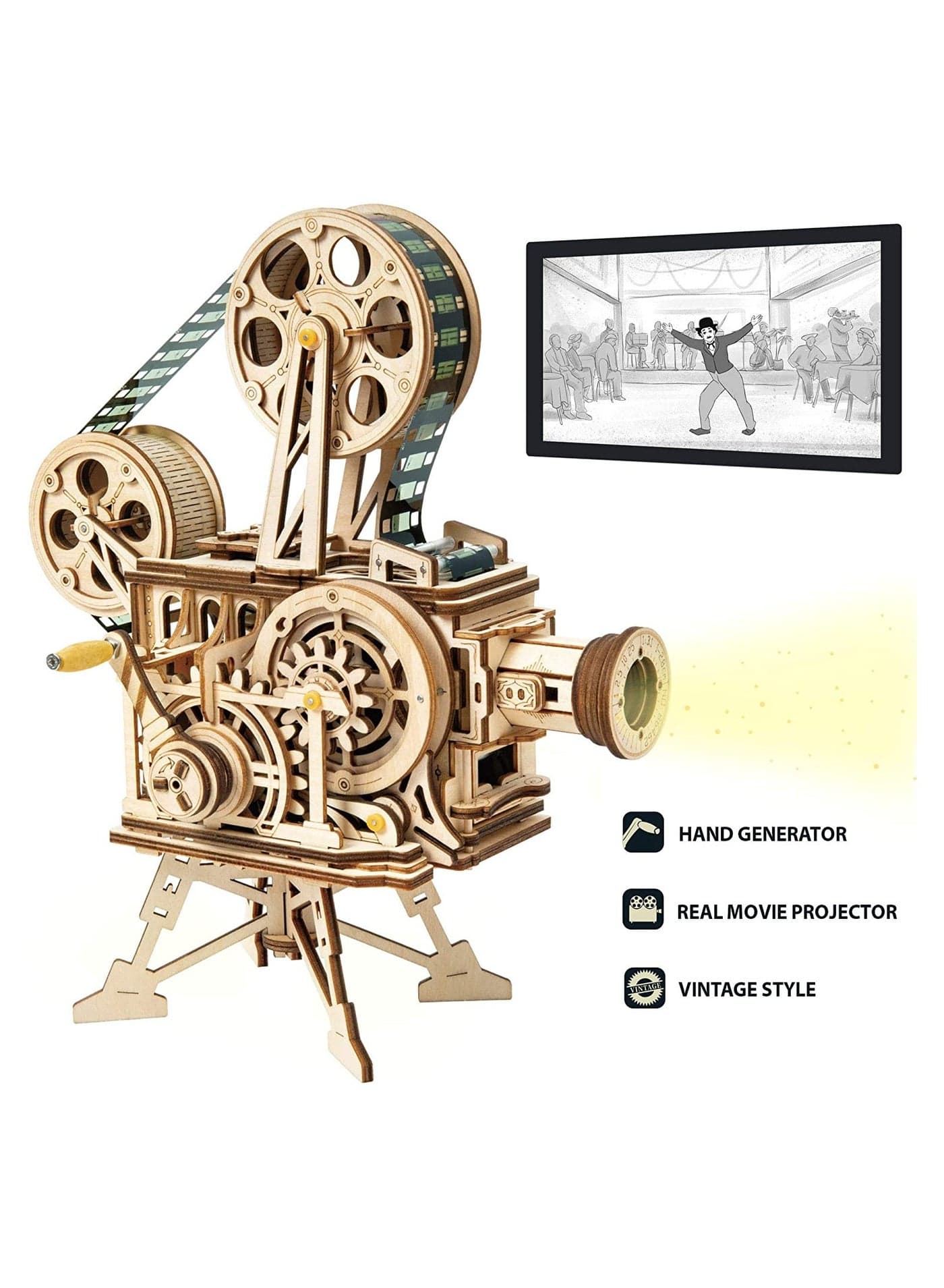 3D Wooden Puzzles, DIY Film Projector Model Building Kits for Adults, Mechanical Craft Kits Vitascope Birthday Gift for Friends and Family