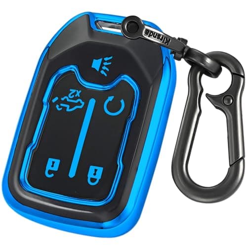 Kirsnda for Chevrolet Key Fob Cover with keychian,TPU Protection Key Case Compatible with GMC Silverado Suburban Tahoe Acadia Sierra Terrain Yukon (Blue, 5 Button)