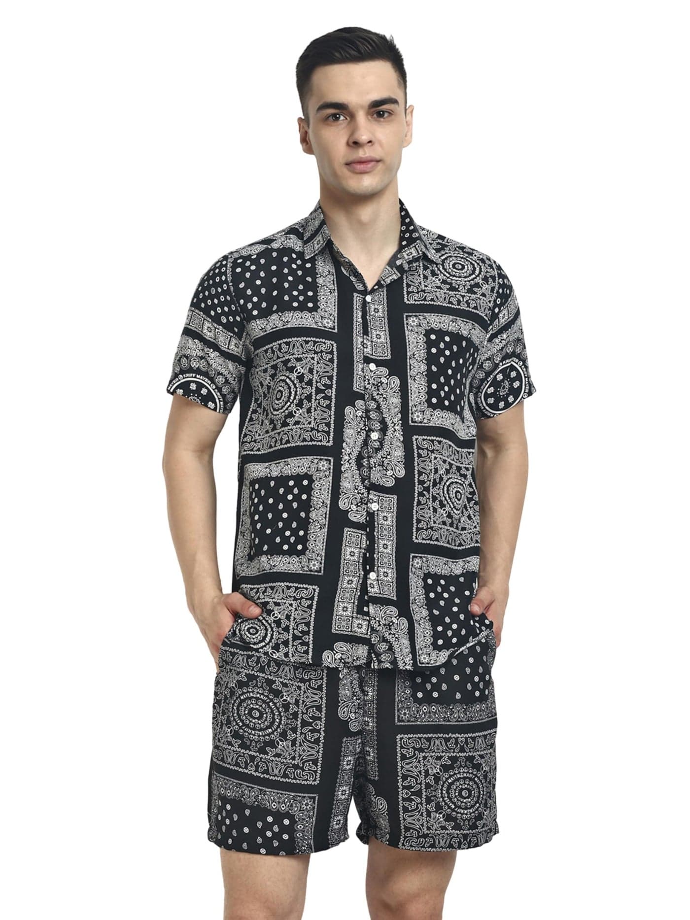 Leriya Fashion Mens Rayon Co-Ord Set Regular Fit Night Dress (LF-MS-6098&SH183_Black_2XL)