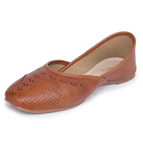 TRASE Traditional Jutti for Women & Girls | Flat Sole, Soft Lining, Cushion Footbed | Casual Wear & Comfortable Ethnic Footwear for Wedding & Festive (Tan, 8 UK)