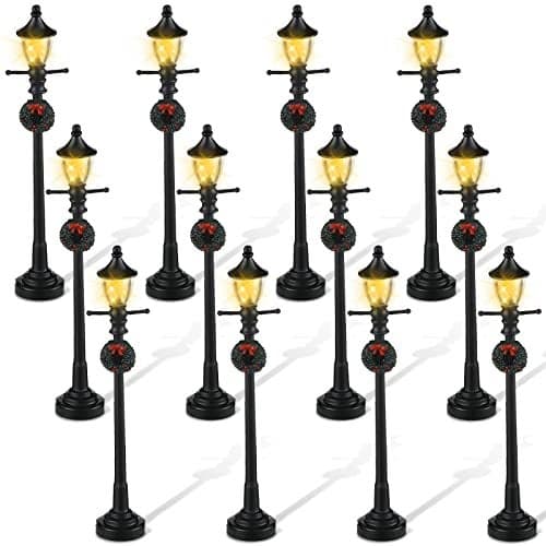 Christmas Lamp Post Village Accessories Village Fairy Lamp Train Lantern Miniature Street Decorative Streetlights for Dollhouse PathwayAdorable Style12 Pieces