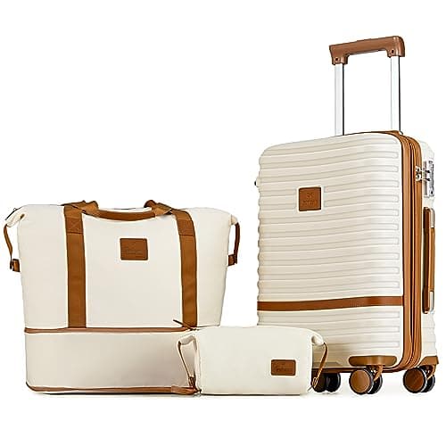Joyway Carry On Luggage 20 Inch Expandable Suitcase with Spinner Wheel, 3 Piece Hard Shell Luggage Set with TSA Lock(White)