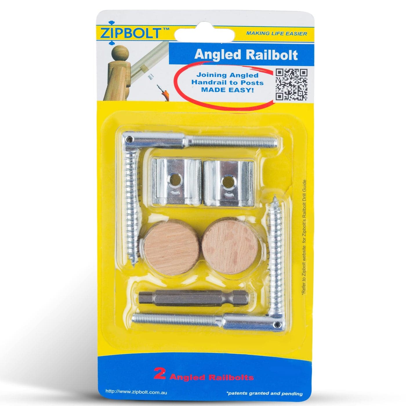 Zipbolt 11.560 Angled Railbolt — Angled Staircase Handrail to Newel Post Connector for Lower Connection, Residential and Commercial Installation, New Construction and Remodels