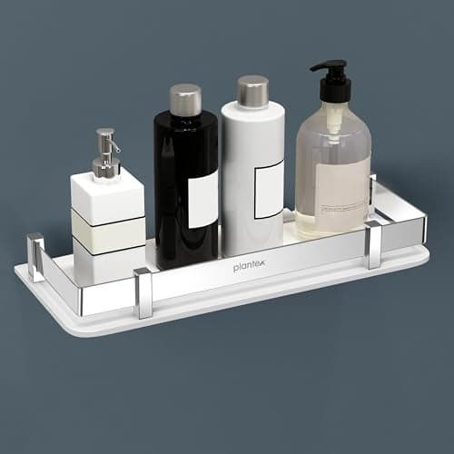 Plantex Acrylic Multipurpose Bathroom Shelf/Rack for Living Room/Wall Mount Storage Shelf - Bathroom Accessories Items (White, 12x6 inches)