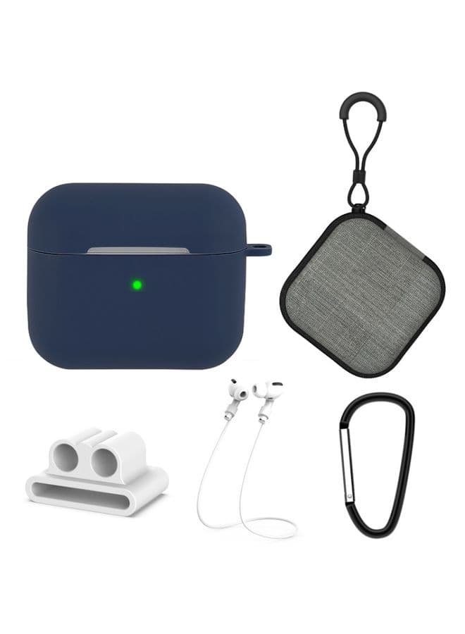Case Cover 5 in 1 Silicone Earphone Protective Case + Earphone Bag + Earphones Buckle + Hook + Anti-lost Rope Set For AirPods 3 Blue
