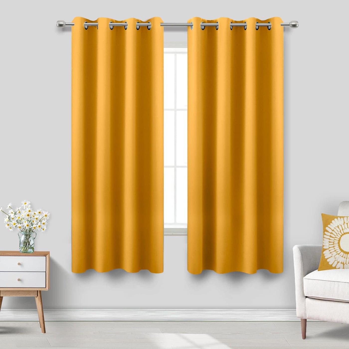 KOUFALL Yellow Curtains 63 Inch Length for Kitchen Living RoomWindow Treatments Curtain Drapes with Grommet2 Panels