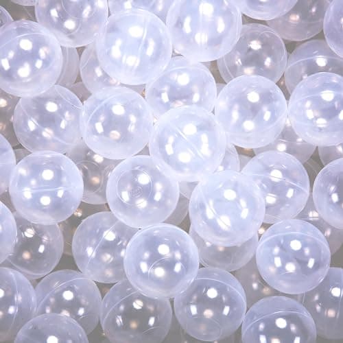 GUESVOT 275 Inch Big Ball Pit Balls Crush Proof Plastic Balls for Ball Pit Pack of 50pcs Set for Toddlers Ball Pool Playtent Tunnels with Reusable Storage Bag Transparent