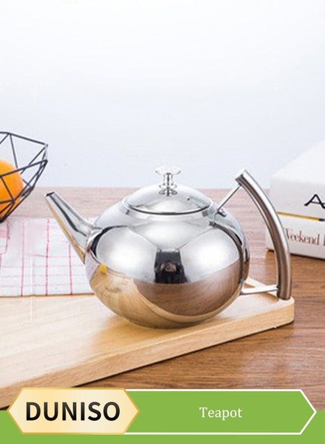 1.0L tea pot,Pot Metal Tea Kettle with Coffee Boiling Camping Gas Stove Thicken Water Kettle Heater Tea Strainer Cold Water Bottle Stainless Steel,silver