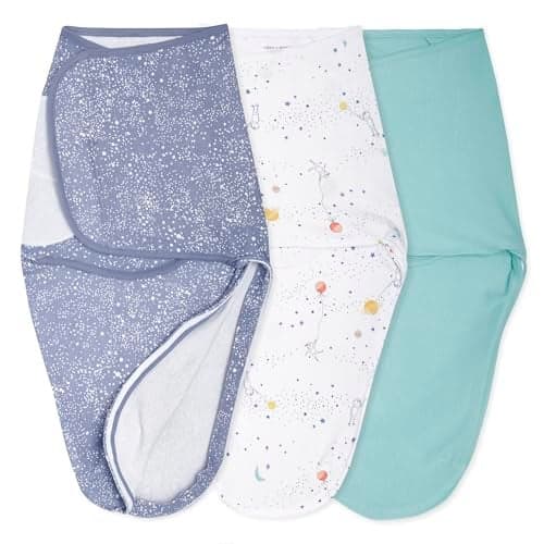 aden + anais Essentials Easy Swaddle Wrap Quick Change with Bottom Zipper, Snug Cotton Knit Baby Wrap Swaddle Blanket for Newborns, TOG 1.0, 3-Pack, Stargaze, 0-3 Months, Small/Medium
