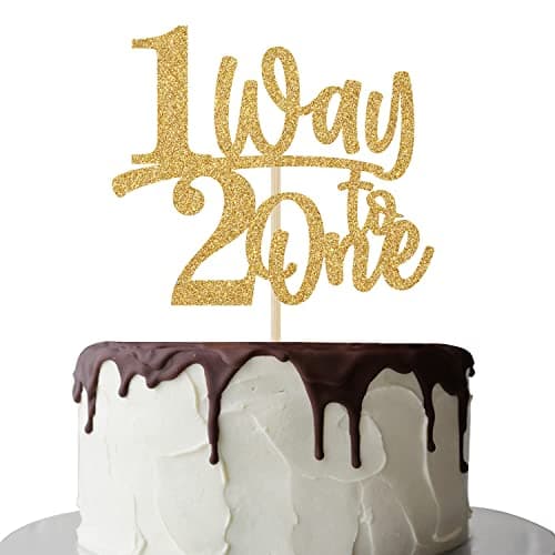 Festiko®1/2 Way to One Cake Topper, Happy 1/2 Birthday Cake Decorations, Baby 6 Months Birthday Party Decoration Supply Gold Glitter