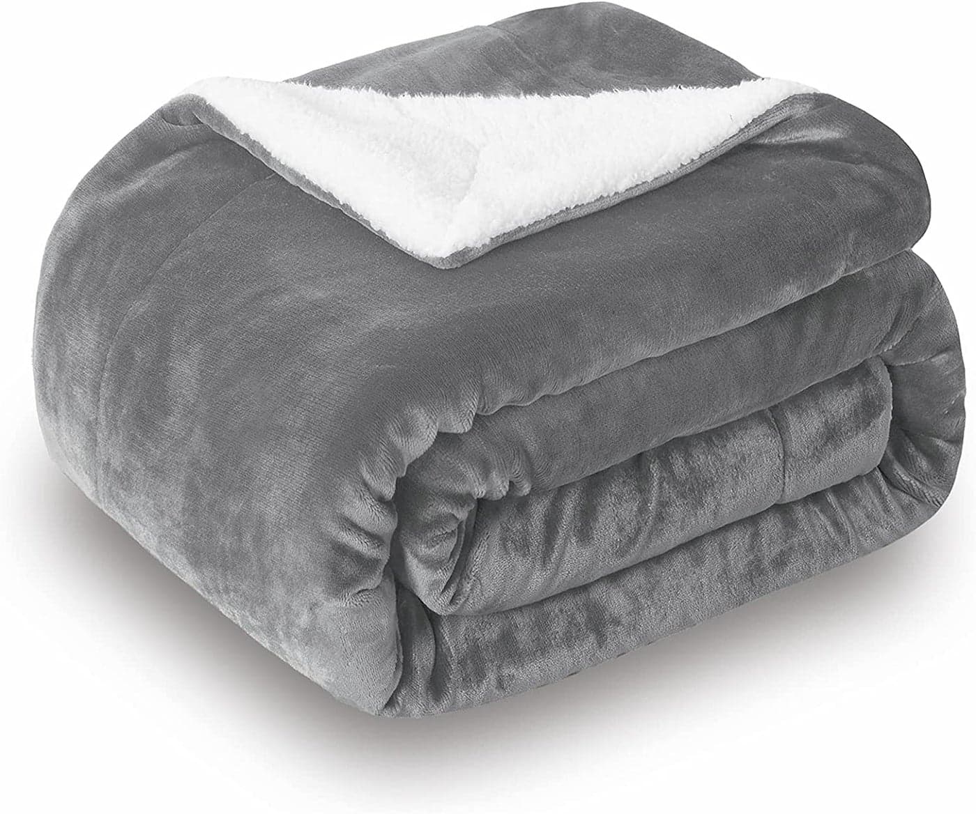 BSB HOME Heavy Winter Sherpa Blankets, Soft Fluffy Flannel Plush Blanket King Size, Fuzzy Cozy Grey Cuddle Blankets for Couch Bed Sofa Adults (90" X 100", Color-Grey), 300 TC