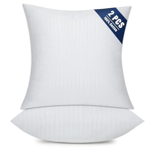 OKBA Set of 2 Throw Pillow Inserts, Hypoallergenic Soft & Firm Cushions with 100% Cotton Cover,Pillows Filler for Side Sleepers, Sofa, Bed and Home Decor (26x26 Inch (Pack of 2)-1CM Stripe)