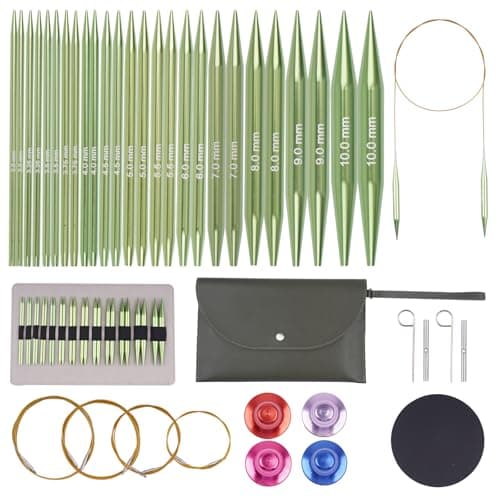 BsHooker Interchangeable Circular Knitting Needles Set with Case13 Pairs Aluminum Knitting Needles 3mm to 10mmLightweight and Durable for Handmade DIY Knitting with Knitting AccessoriesGreen
